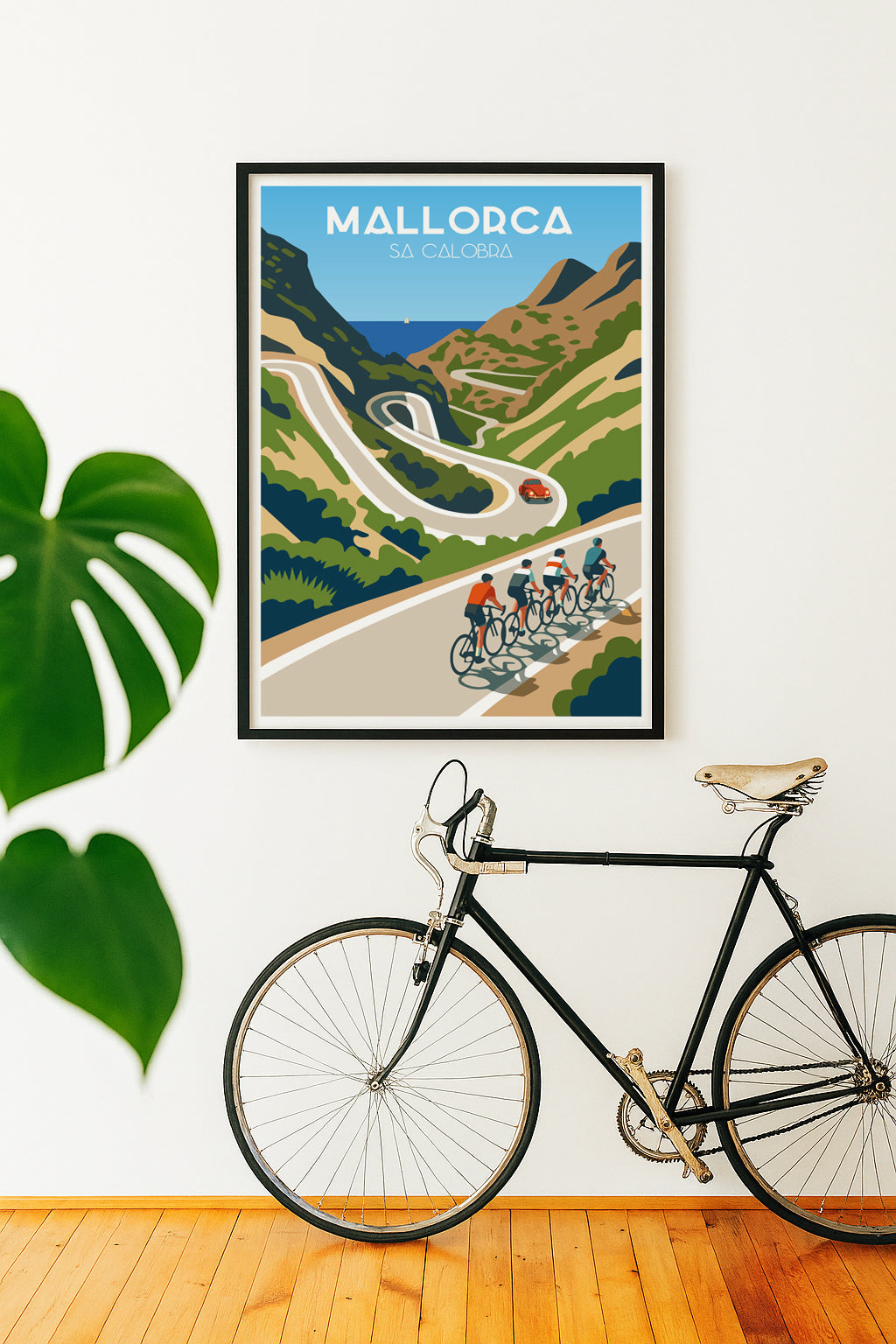 Póster y láminas de ciclistas en Sa Calobra, Mallorca
