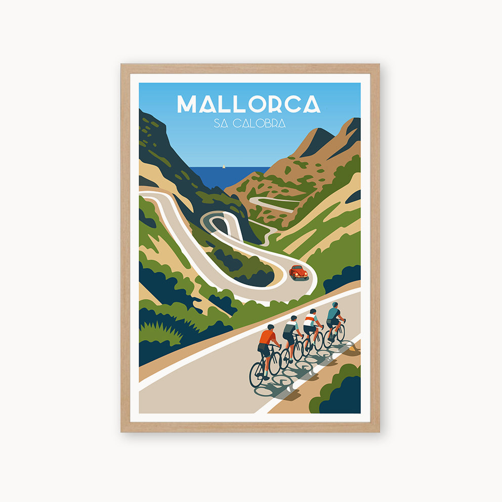 Póster y láminas de ciclistas en Sa Calobra, Mallorca
