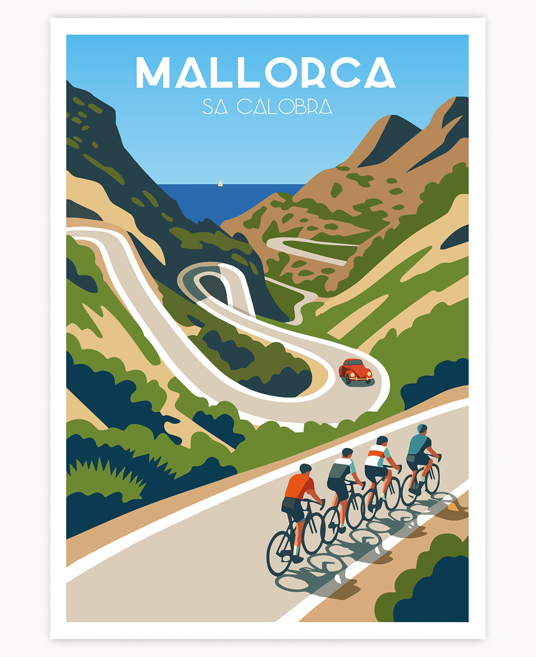 Póster y láminas de ciclistas en Sa Calobra, Mallorca